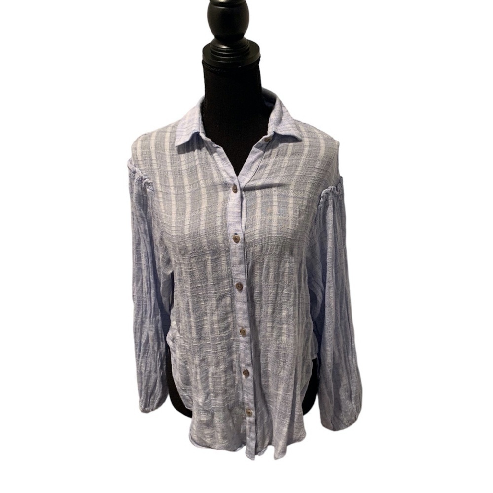 Free People Headed to the Highlands Shirt Blue Small